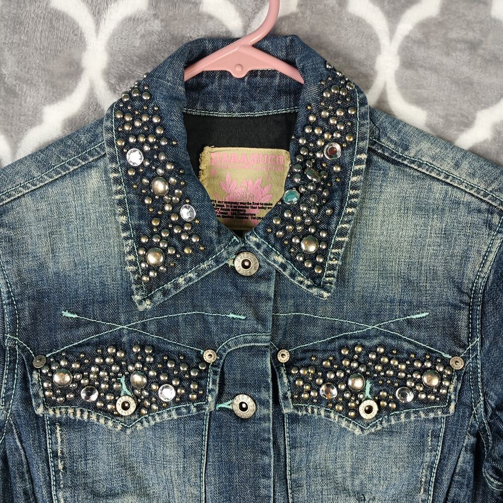 Parasuco Denim Jacket Rhinestone Studded Women Small Blue Western Festival - Picture 3 of 8